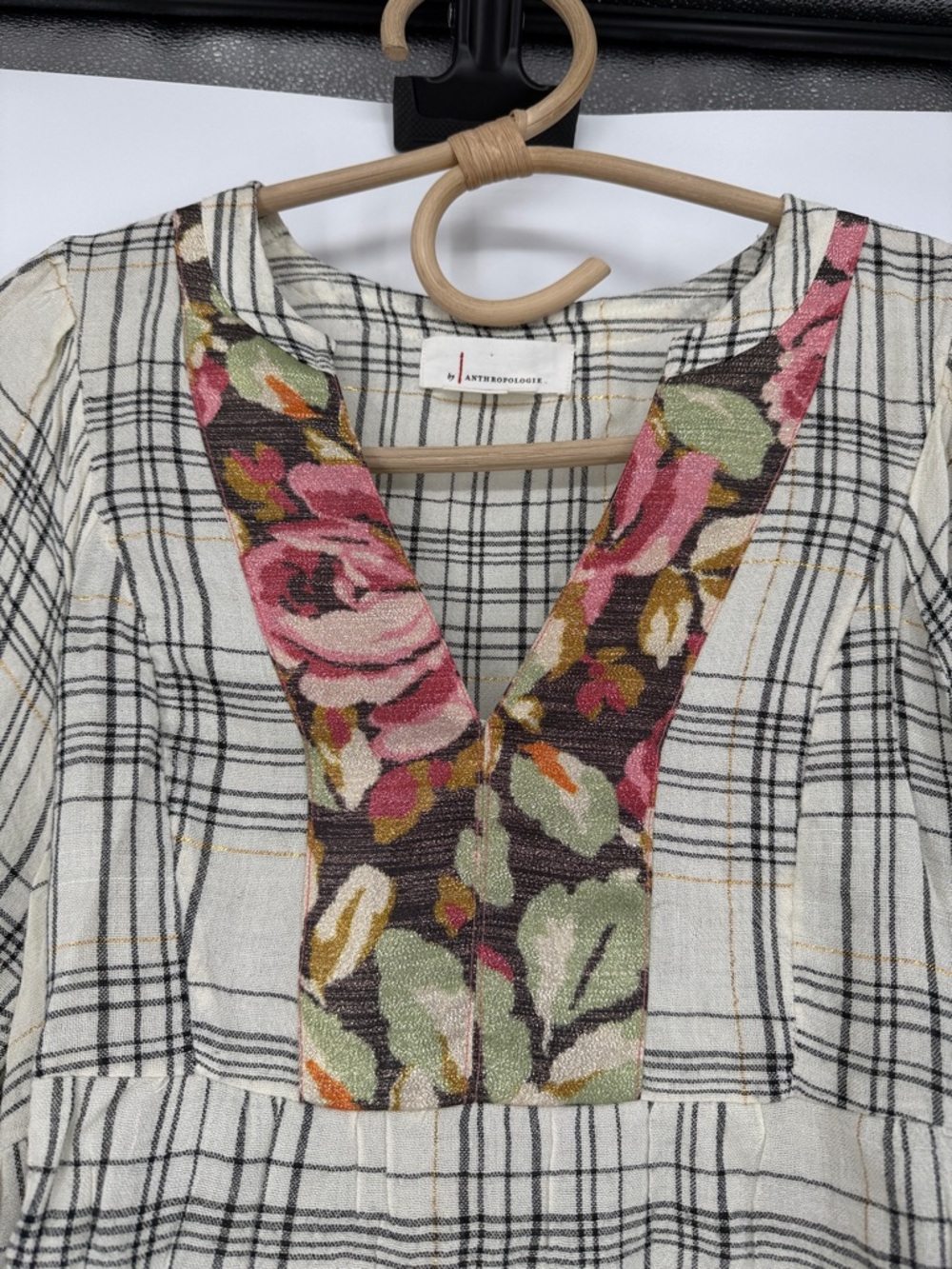 Anthropologie Split Neck Mixed Media Metallic Floral Linen Blend Tunic NWOT - Picture 9 of 14